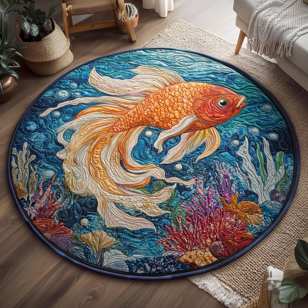Goldfish Coral WX1005020CL Quilted Round Mat
