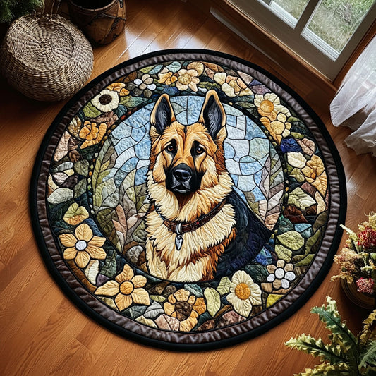 German Shepherd In Garden WY2005031CL Quilted Round Mat