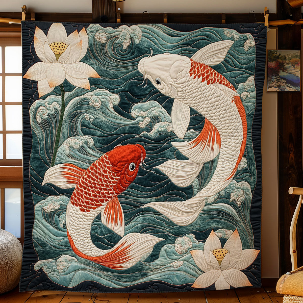 Golden Koi Fish Flow WN2107012CL Quilt