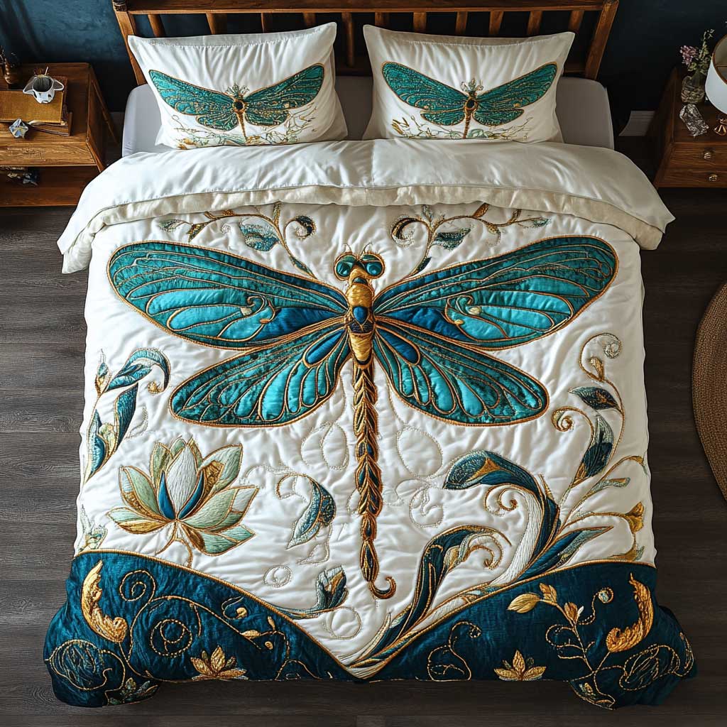 Teal Lotus Dragonfly WP2502058CL Duvet Cover Set