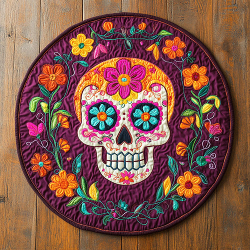Skull Flower WX1205026CL Quilted Round Mat