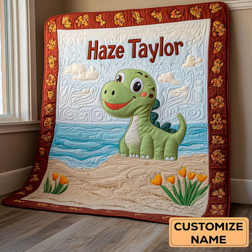 Beach Dinosaur WN2307001CL Personalized Baby Quilt