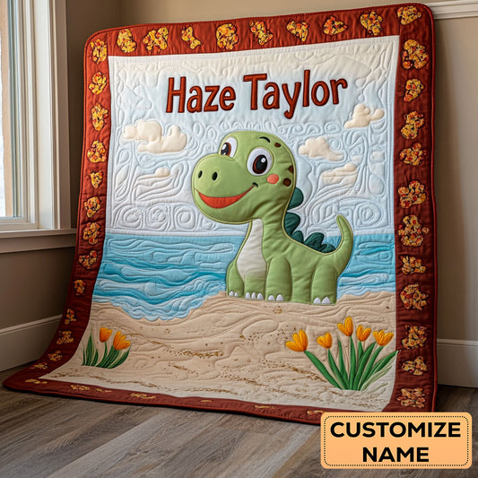 Beach Dinosaur WN2307001CL Personalized Baby Quilt