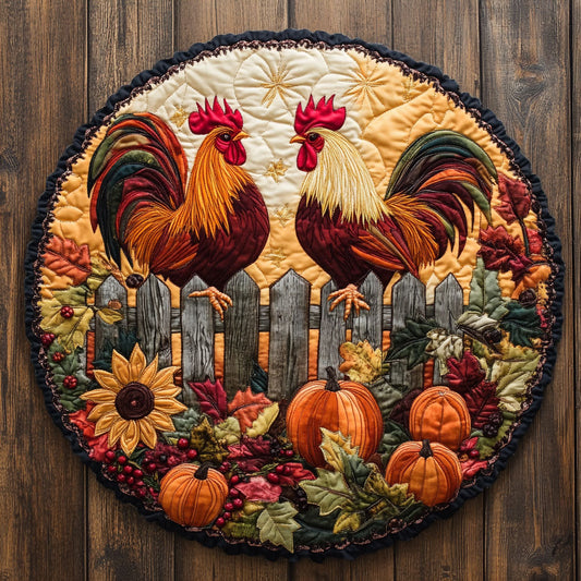 Sun Kissed Roosters WY2108005CL Quilted Round Mat