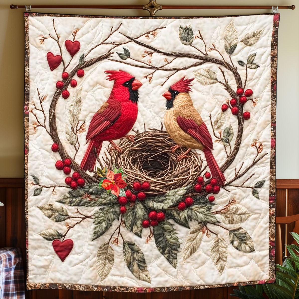 Valentine Couple Cardinal WP2412018CL Quilt