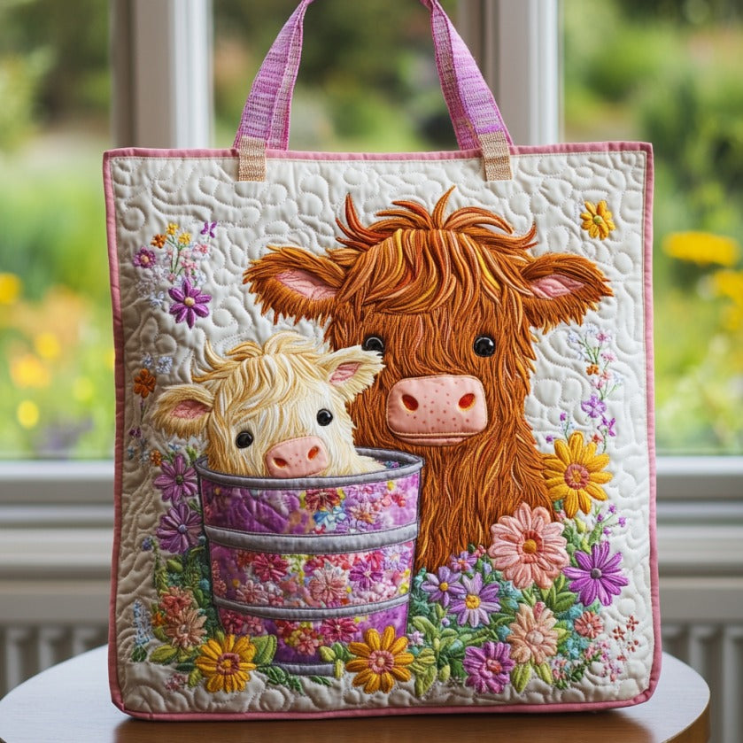 Cute Highland Cow XR0210025CL Quilted Tote Bag