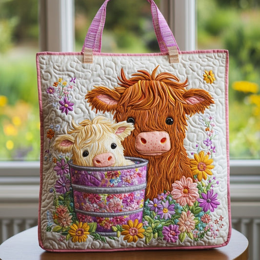 Cute Highland Cow XR0210025CL Quilted Tote Bag