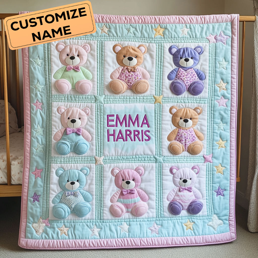 Happy Teddy Friend CW2107044CL Personalized Baby Quilt
