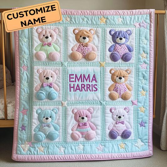 Happy Teddy Friend CW2107044CL Personalized Baby Quilt