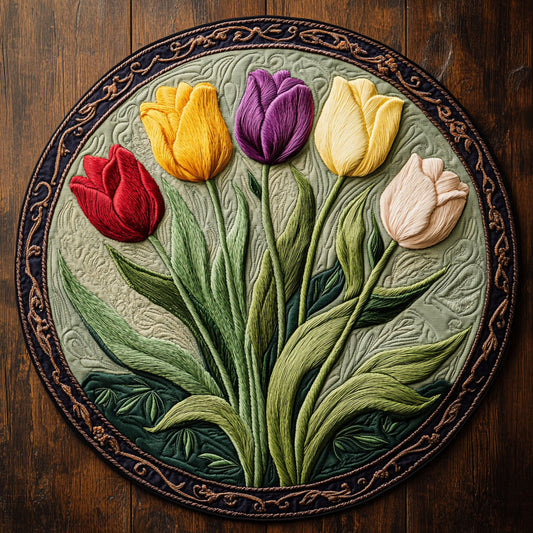 Evening Tulip Garden WN1706006CL Quilted Round Mat