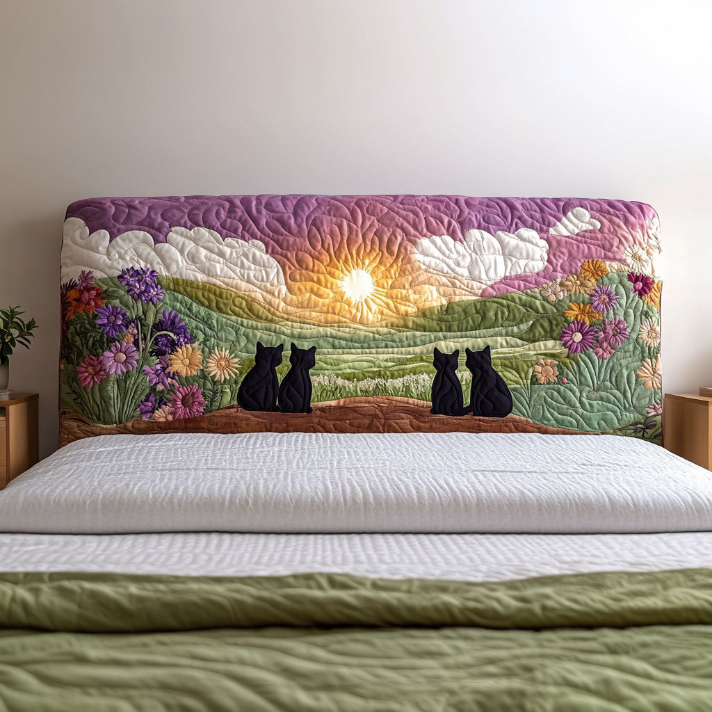 Cats Waiting Dawn QA2412020CL Quilted Headboard Slipcover
