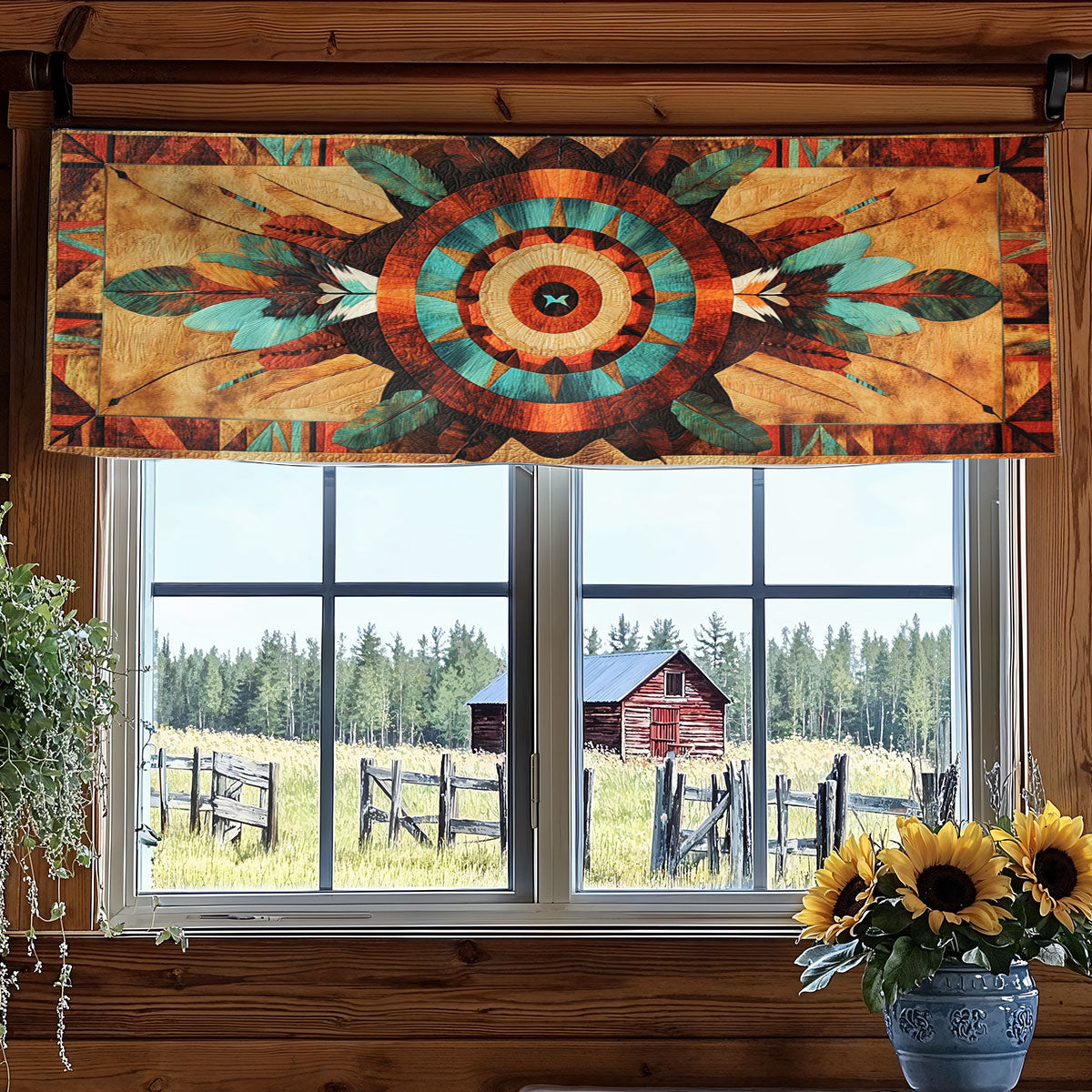 Native Grid Compass WN1407088CL Quilted Valance