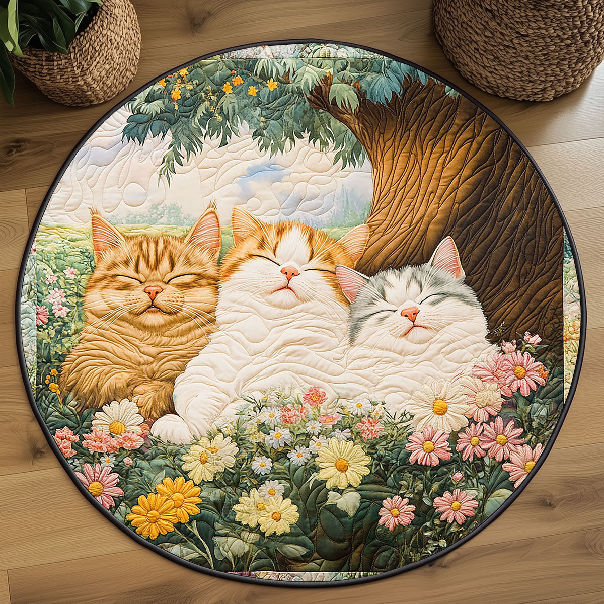 Chilling Feline WP2003073CL Quilted Round Mat