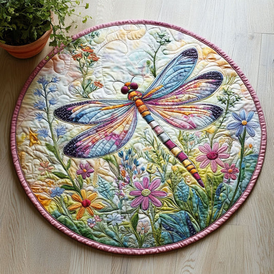Floral Dragonfly CW3006016CL Quilted Round Mat