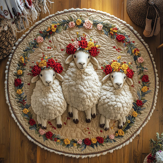 Cute Flower Head Sheep WY0206020CL Quilted Round Mat