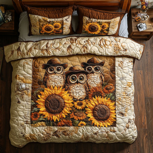 Owl Family In Sunflower WY2901087CL Duvet Cover Set