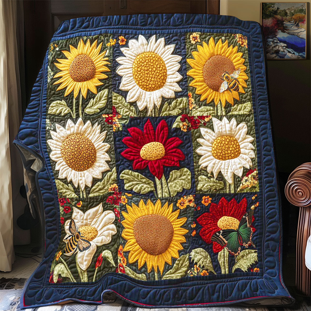 Sunflower Navy Collection WP2412014CL Quilt