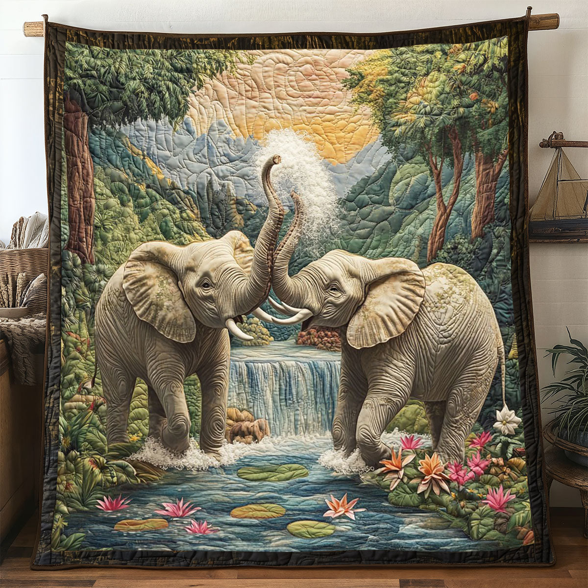 Forest Elephant WP2404018CL Quilted Round Mat