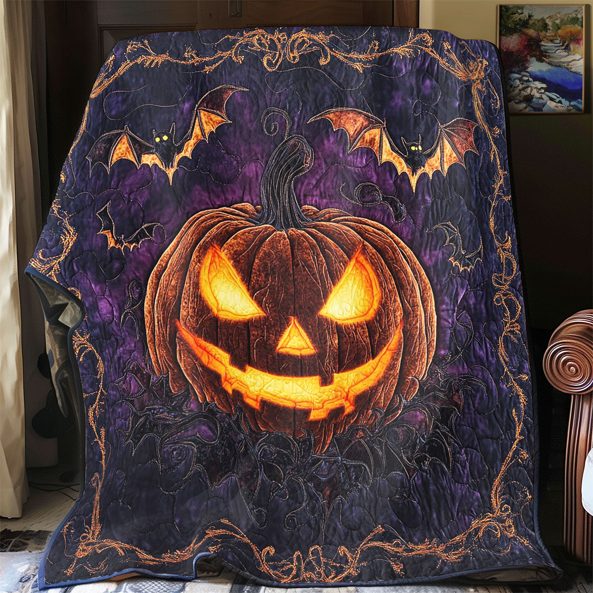 Haunted Pumpkin Bat CW2507035CL Quilt