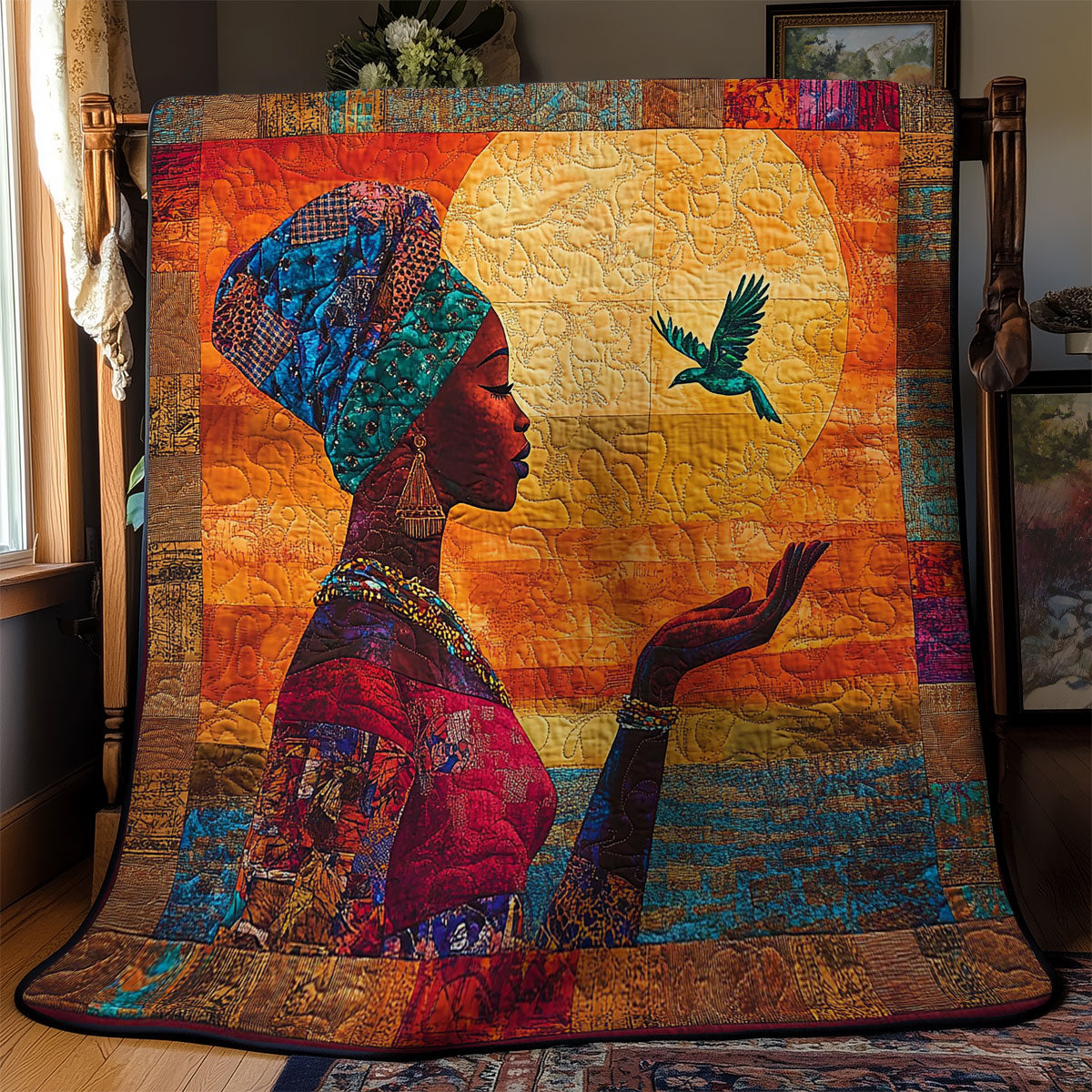 Black Women And Bird WY0503095CL Quilt