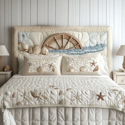 Coastal Ship Wheel WN0501009CL Quilted Headboard Slipcover