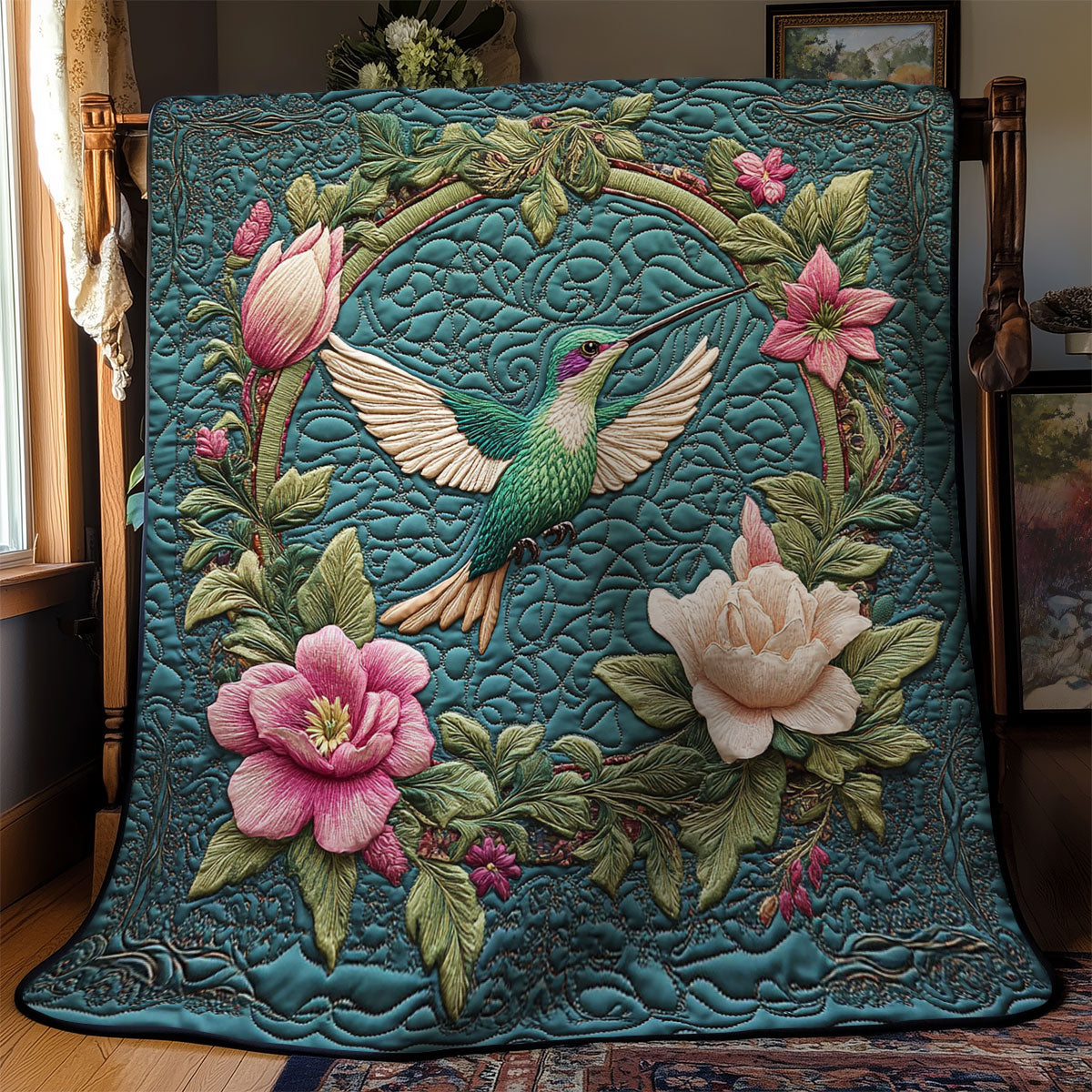 Hummingbird And Magnolia Wreath WY2403018CL Quilt