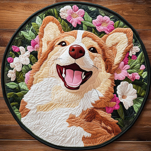 Happy Corgi CP2305003CL Quilted Round Mat