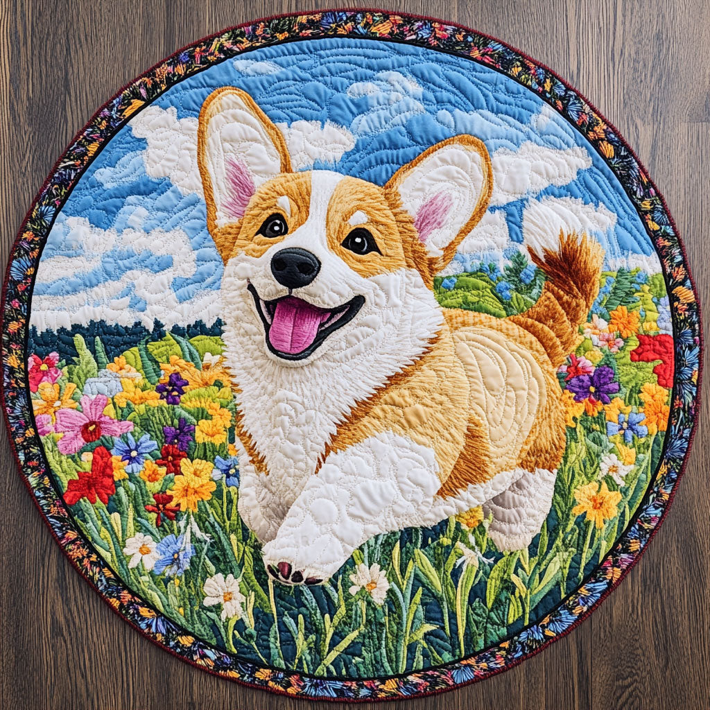 Happy Corgi CW0707025CL Quilted Round Mat