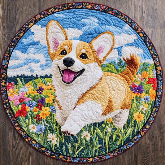 Happy Corgi CW0707025CL Quilted Round Mat