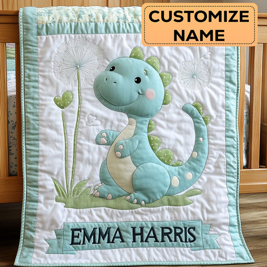 Little Dino CW2607034CL Personalized Baby Quilt