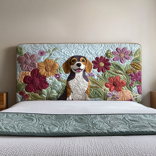 Floral Beagle Dog QA2412001CL Quilted Headboard Slipcover