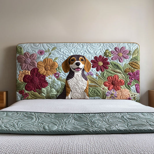 Floral Beagle Dog QA2412001CL Quilted Headboard Slipcover