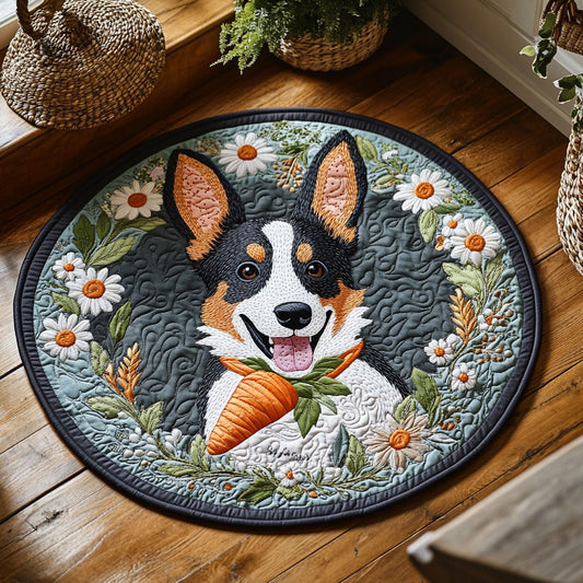 Happy Corgi WY1107016CL Quilted Round Mat