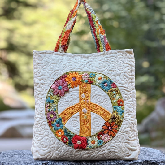 Peace Flower WN2309073CL Quilted Tote Bag