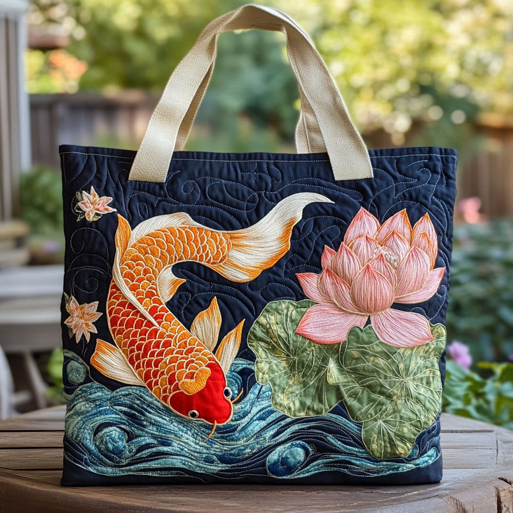 Majestic Lotus Koi CW2709016CL Quilted Tote Bag