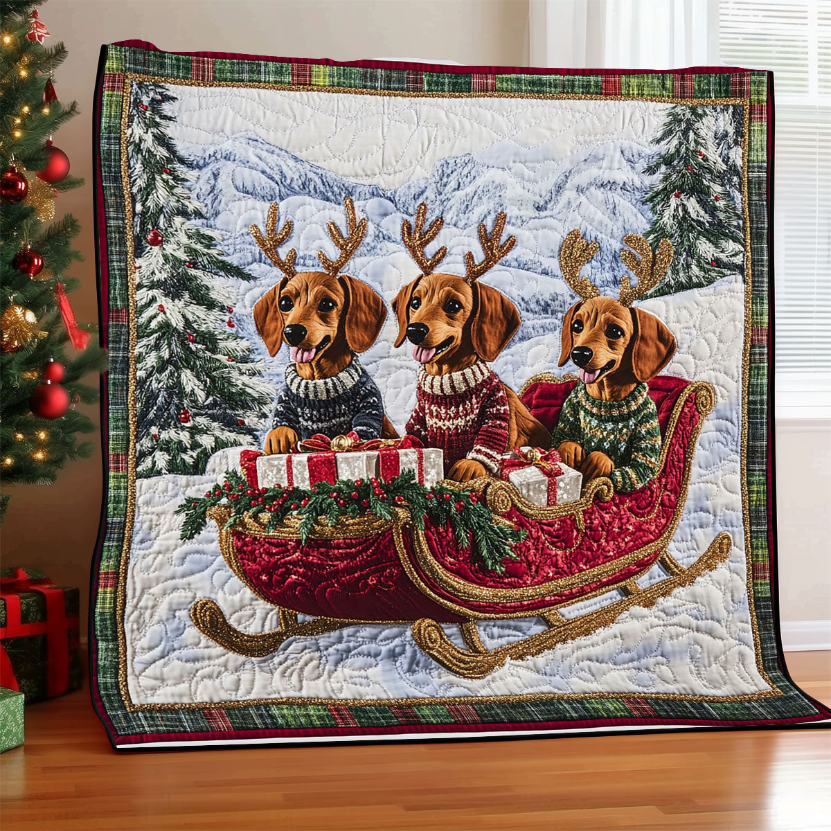 Holiday Dachshund Sleigh CW1211027CL Quilt