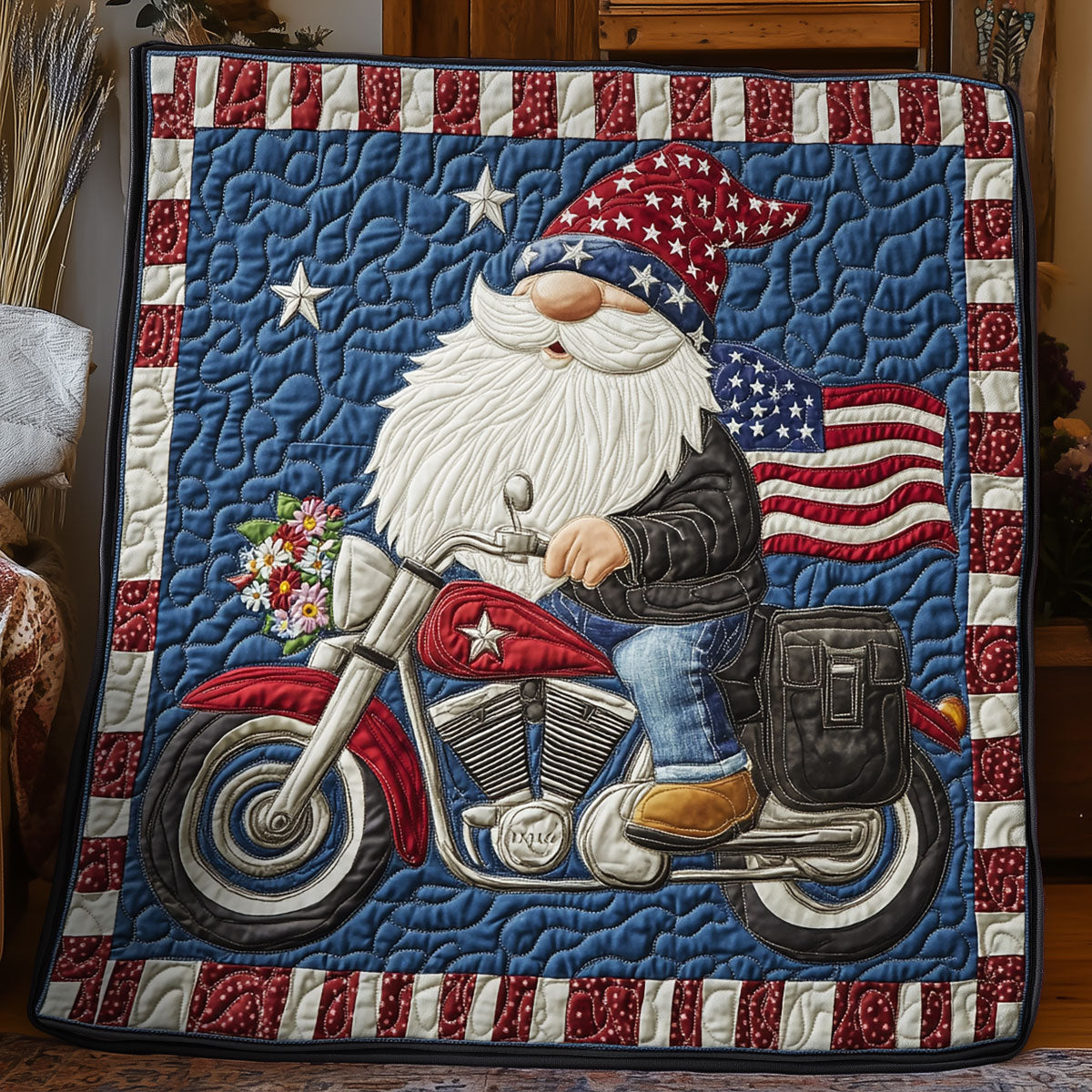Patriotic Biker Gnome WX1306029CL Quilt