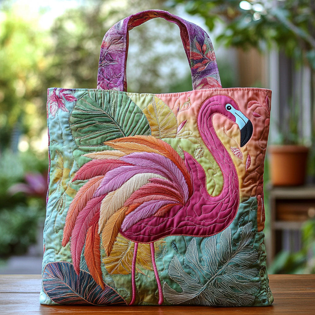 Elegant Flamingo Glow CW2409005CL Quilted Tote Bag