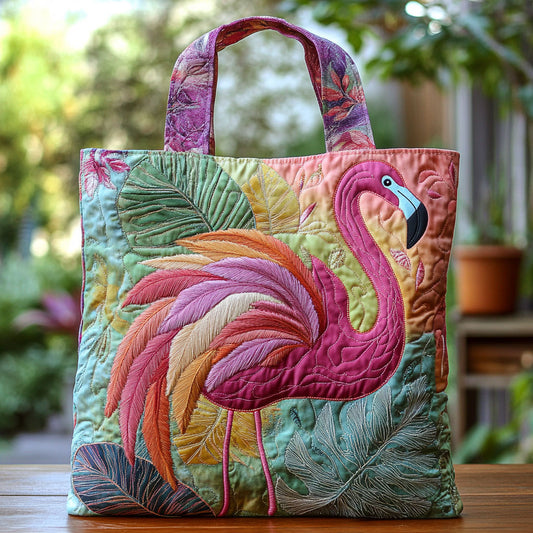 Elegant Flamingo Glow CW2409005CL Quilted Tote Bag