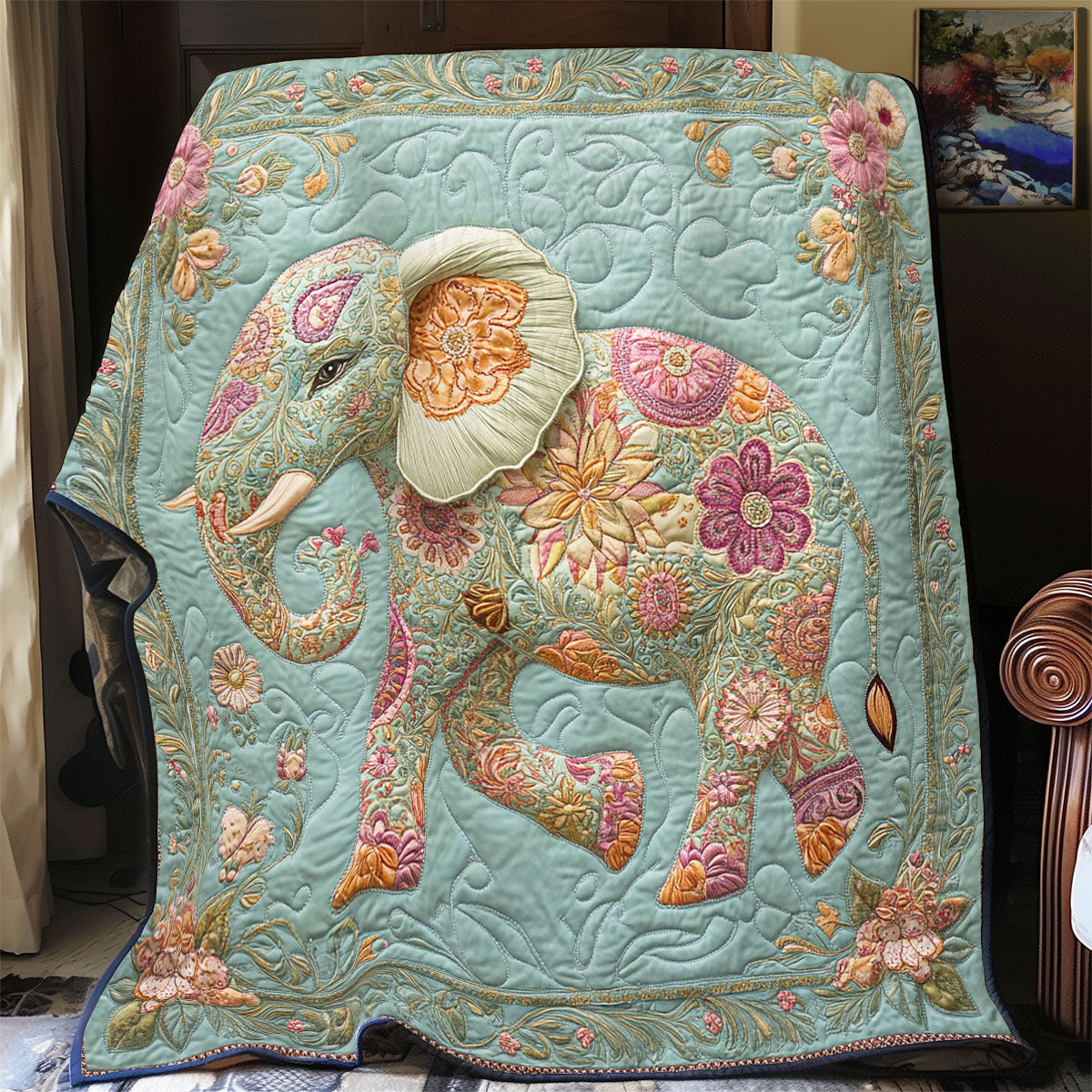 Floral Elephant WY2702074CL Quilt
