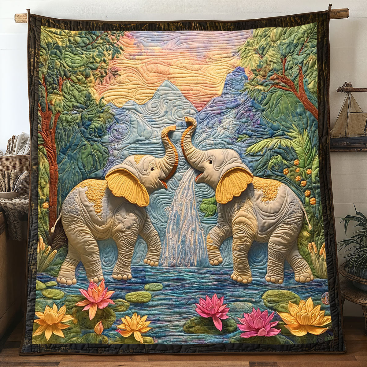 Waterfall Elephant WP2404034CL Quilt