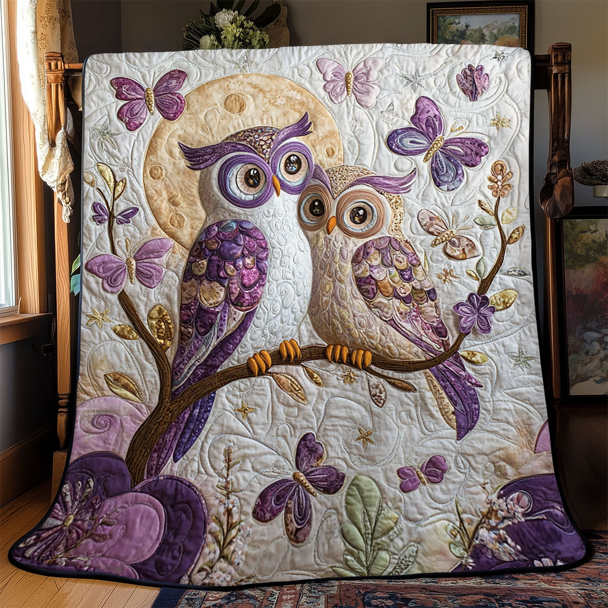 Violet Owl Couple WJ1601024CL Quilt