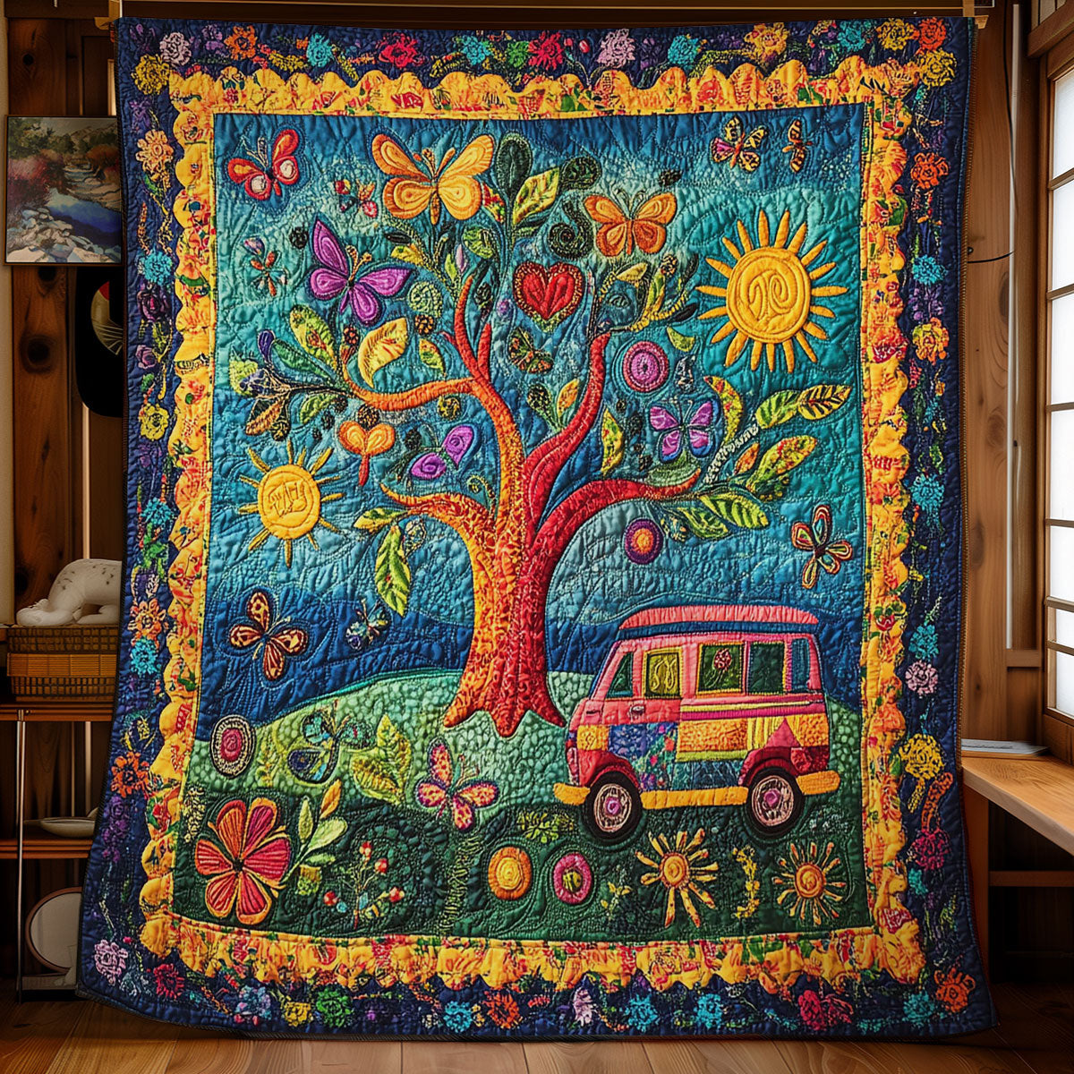 Hippie Tree And Van WY2102032CL Quilt