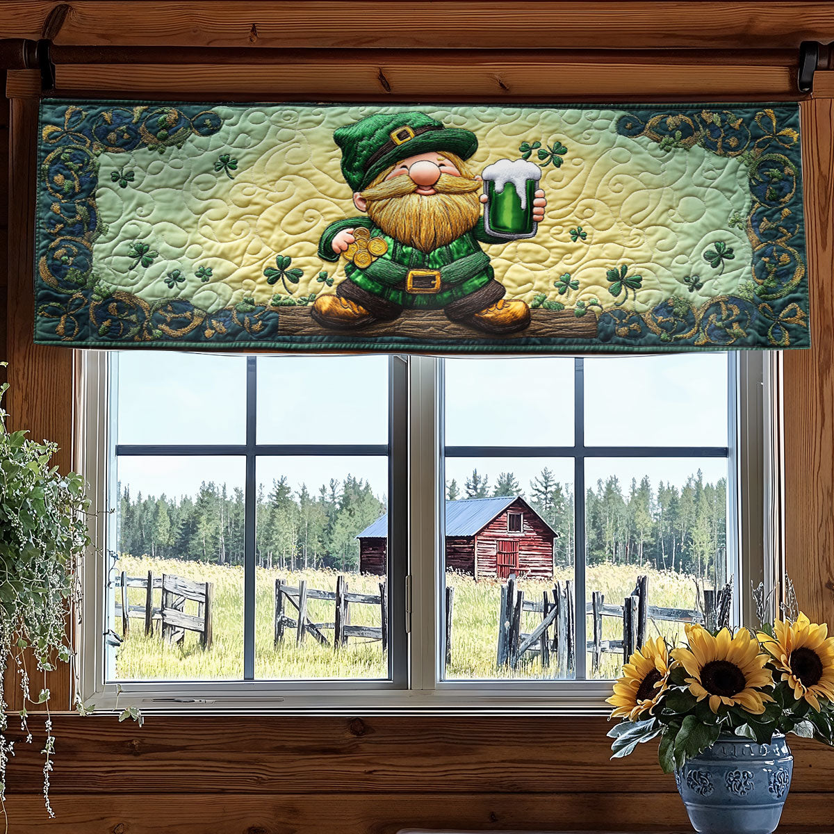 Shamrock Gnome Cheers WN1407077CL Quilted Valance