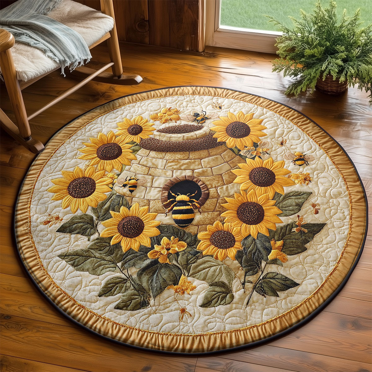 Golden Hive WY2203058CL Quilted Round Mat