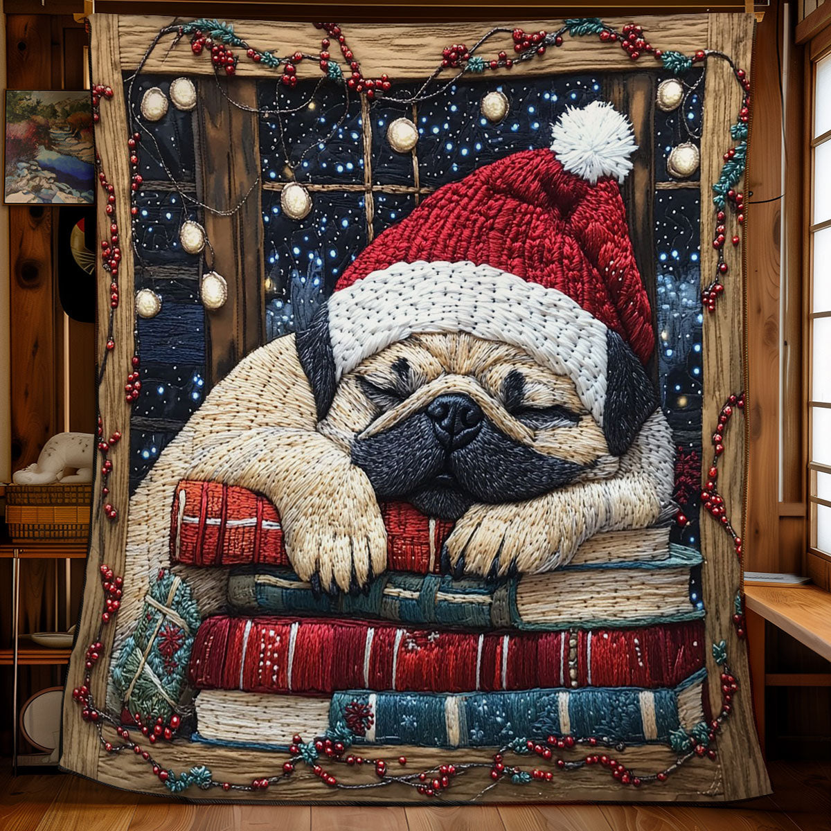 Pug and Book CW0601053CL Quilt