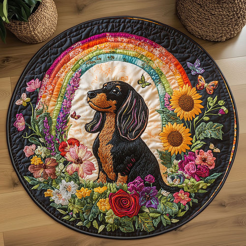 Floral Dachshund WN2208042CL Quilted Round Mat