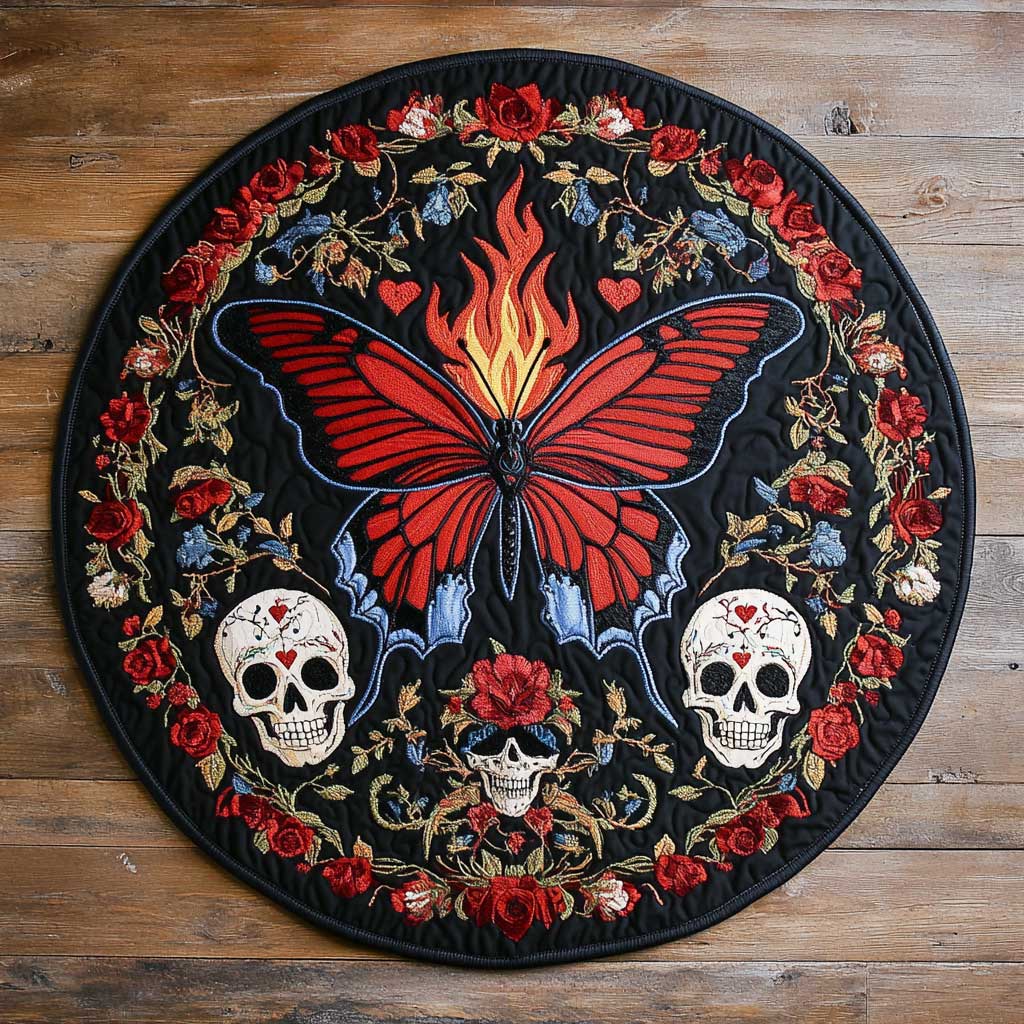 Skull Butterfly WN2504041CL Quilted Round Mat