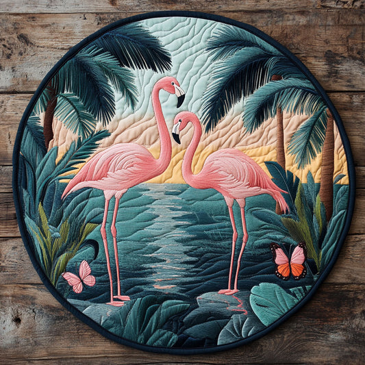 Pink Flamingo WJ2203076CL Quilted Round Mat