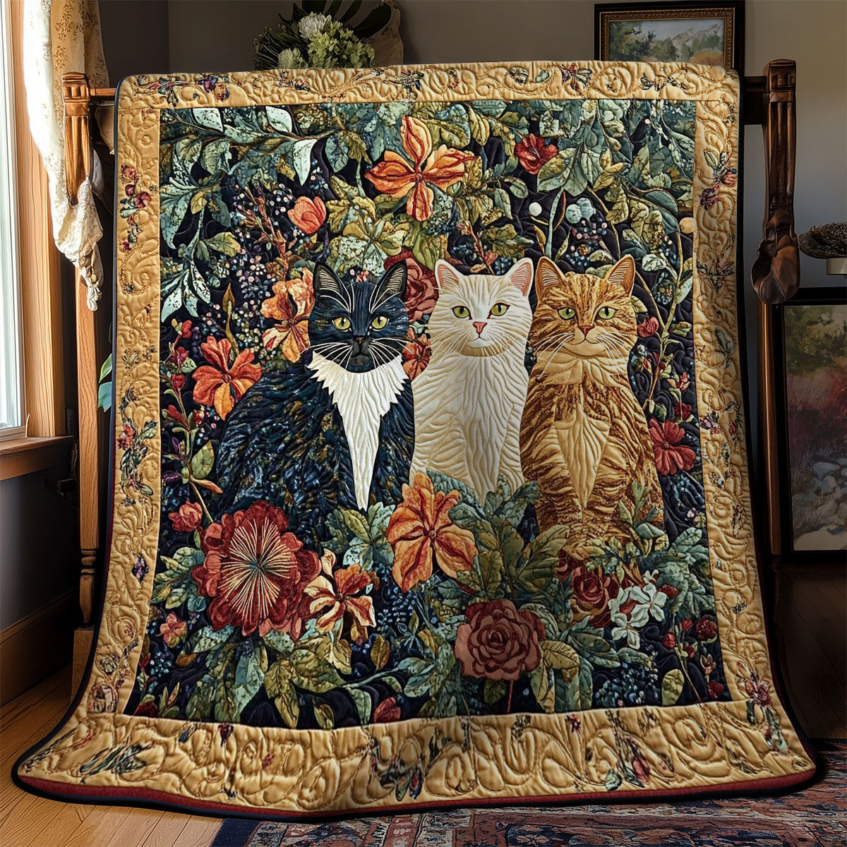 Portrait Cat In Garden WY2301073CL Quilt